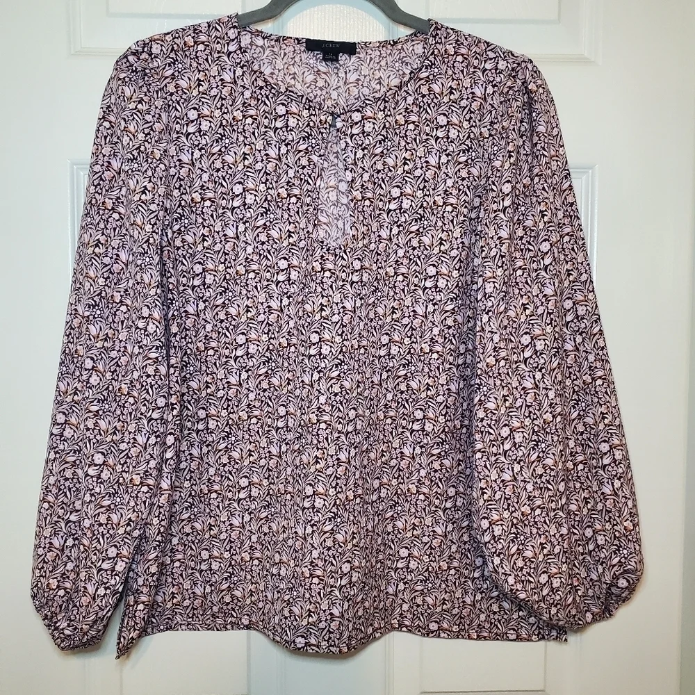 JCREW- PUFF-SLEEVE SATIN-BACK CREPE TOP IN FLORAL FLOURISH - Size M